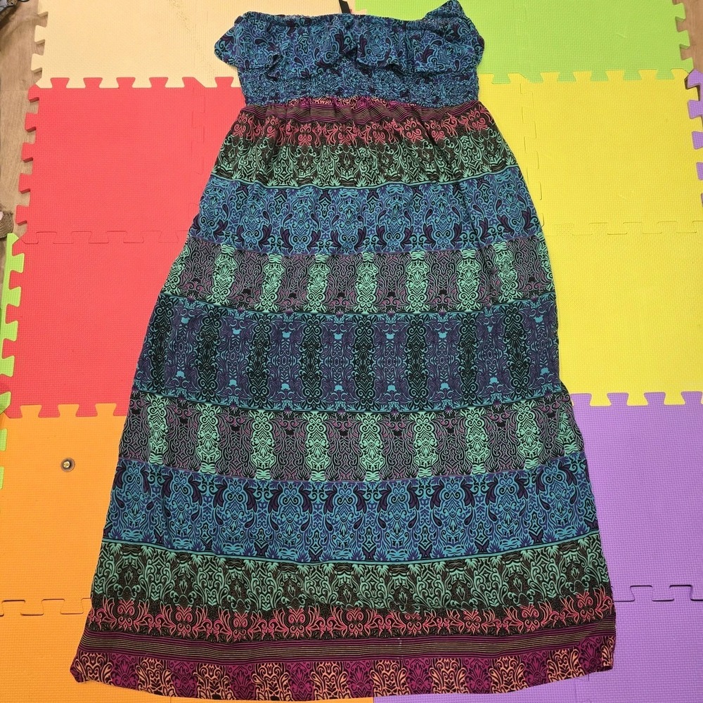 Pura Energy Plus Size 3X Maxi Dress Strapless Smocked Boho Paisley Rayon Pink Bl